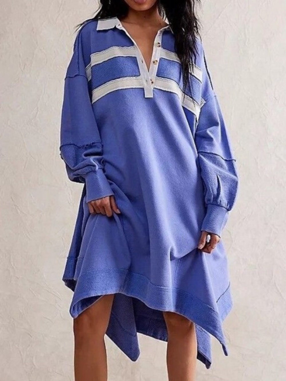 Free People Blair Sweatshirt Oversized Asymmetrical Top in Periwinkle